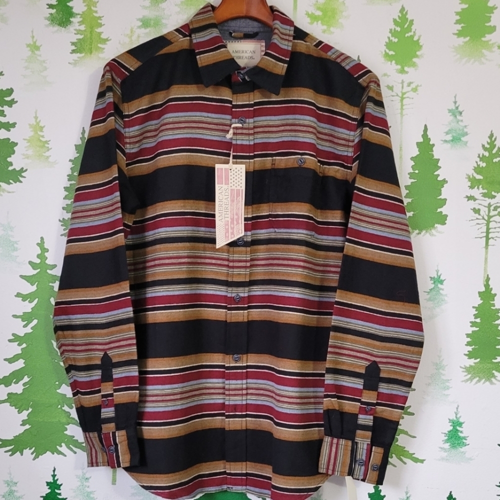 New American Threads, Medium Burnout Western Striped Button-Up Shirt.